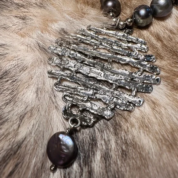 Tahitian Peacock Pearl & Tel Aviv Sterling Silver Medallion Necklace